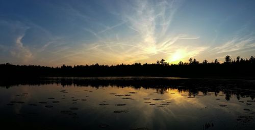 Scenic view of lake at sunset