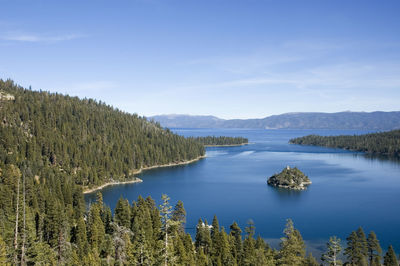 Scenic view of lake against blue sky