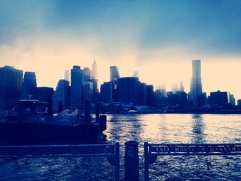 City skyline at sunset