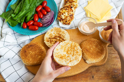 High angle view of food on table