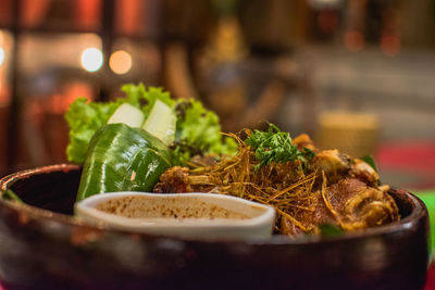 Close-up of bread in bowl on table