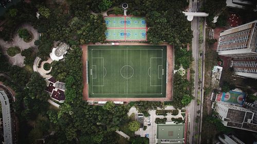 Aerial view of soccer field