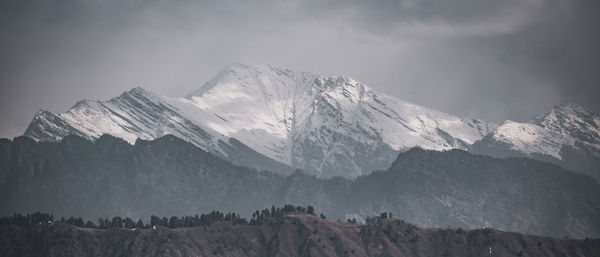 Panoramic view of snowcapped mountains against sky