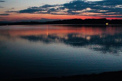 Scenic view of lake against sky at sunset