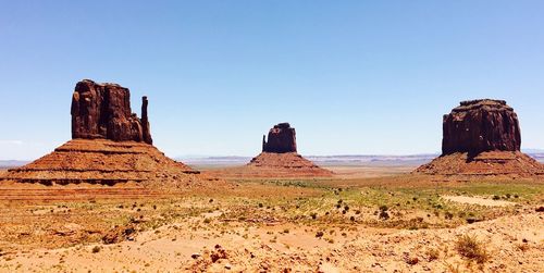 Rock formations in desert against clear sky