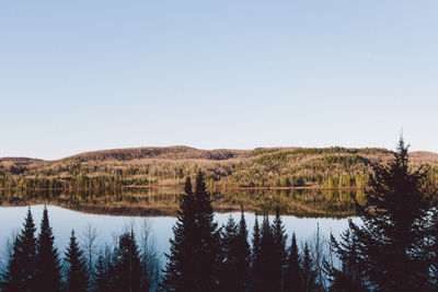 Scenic view of lake against clear sky