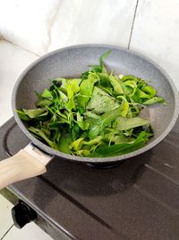 High angle view of chopped vegetables in bowl