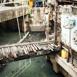 Abandoned boat in river