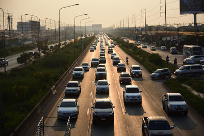 High angle view of traffic on road in city