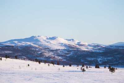 Scenic view of snow covered mountains against sky