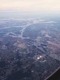 Aerial view of cityscape seen from airplane
