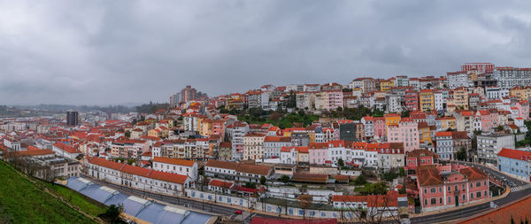 High angle shot of townscape against sky