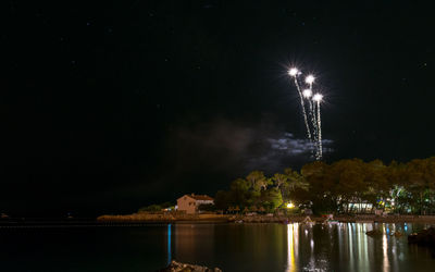 Firework display at night