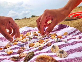 High angle view of man preparing food at beach