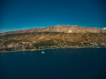 Scenic view of sea against clear blue sky