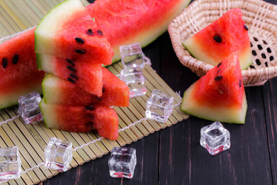 High angle view of fruits on table