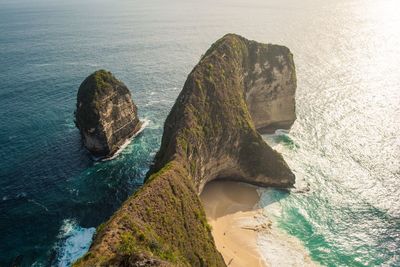 High angle view of rock formation in sea