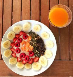 Directly above shot of breakfast served in plate on table