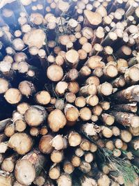 Full frame shot of stack of logs