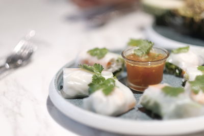 Close-up of food in plate on table