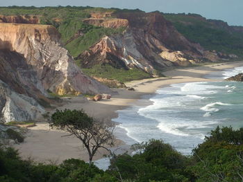 High angle view of sea and mountains