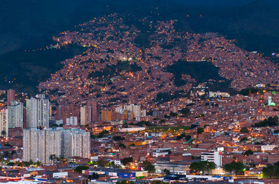 Aerial view of city at night