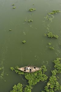 High angle view of boats in river