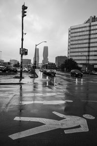 Wet street in city during rainy season