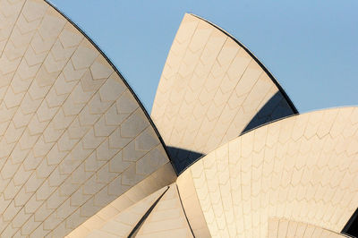 Low angle view of building against clear blue sky