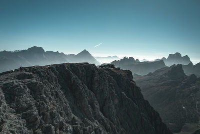 Panoramic view of mountains against clear sky