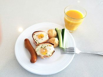 High angle view of food in plate on table