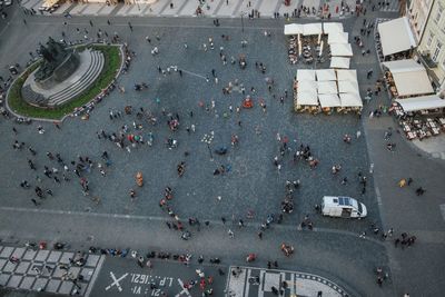 High angle view of crowd on street in city
