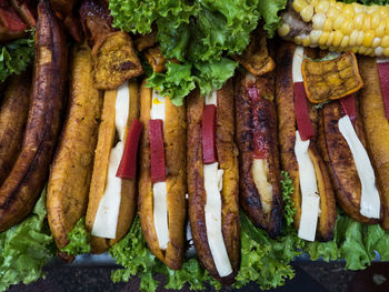 Roasted bananas with cheese, traditional colombian food