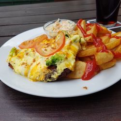 Close-up of breakfast served on table