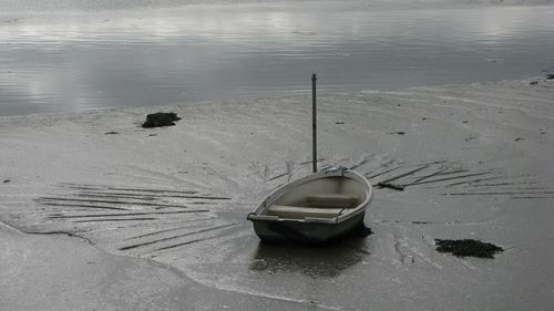 High angle view of boat on shore