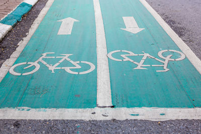 High angle view of bicycle lane