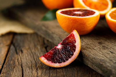 Close-up of chopped fruits on table