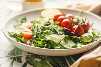 Close-up of salad in plate on table