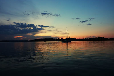 Scenic view of lake against sky during sunset