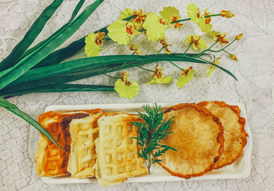 High angle view of food on table