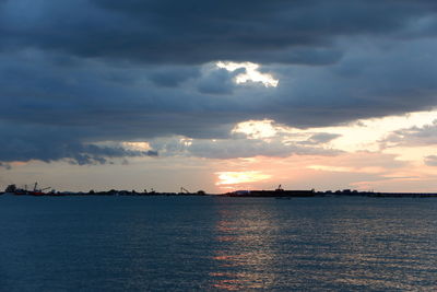 Scenic view of sea against dramatic sky