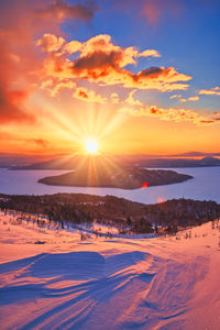 Sunrise scenery from bihoro pass in winter