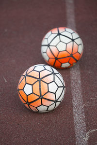 High angle view of soccer ball on table