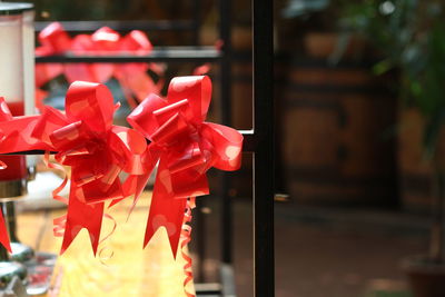 Close-up of red toy on table