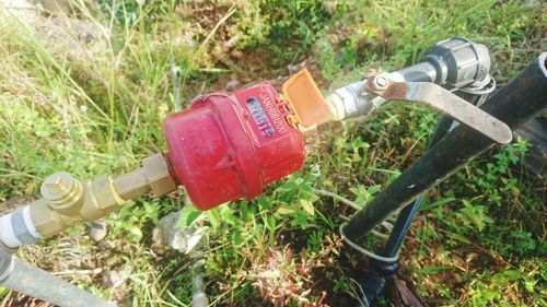 Close-up of telephone on grass