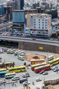 High angle view of traffic on road in city