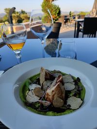 Close-up of food served on table in restaurant