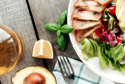 High angle view of food on table