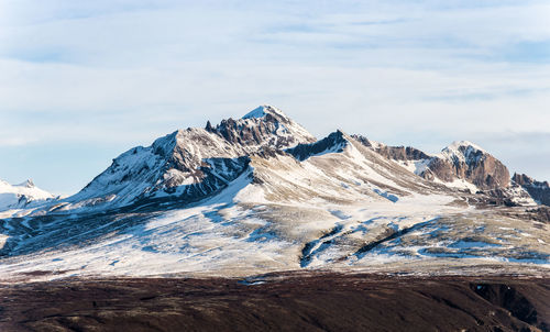 Scenic view of snowcapped mountains against sky