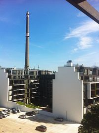 View of buildings against clear sky